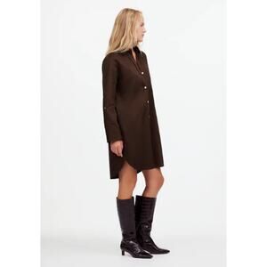 Madewell Y-Neck‎ Relaxed Shirtdress Dark Carob Brown Cotton Roll-Tab Sleeves S